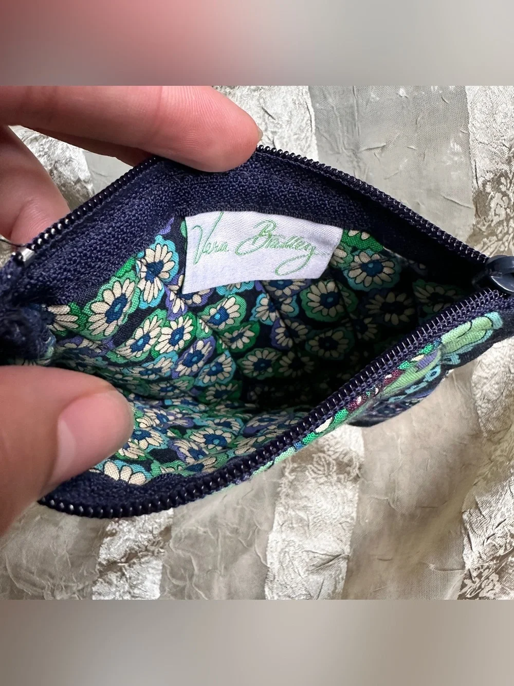 Vera Bradley Blue Rhapsody Navy, Teal & Purple Quilted Zip Coin Pouch